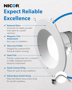 NICOR Lighting Recessed Ceiling Lights LED Downlight - 5/6 inch LED Recessed Light Fixtures - Selectable CCT 2700K-5000K, 918 Lumens, 10.3W - DLR56 LED Retrofit Ceiling Light, White Baffle, 12-Pk