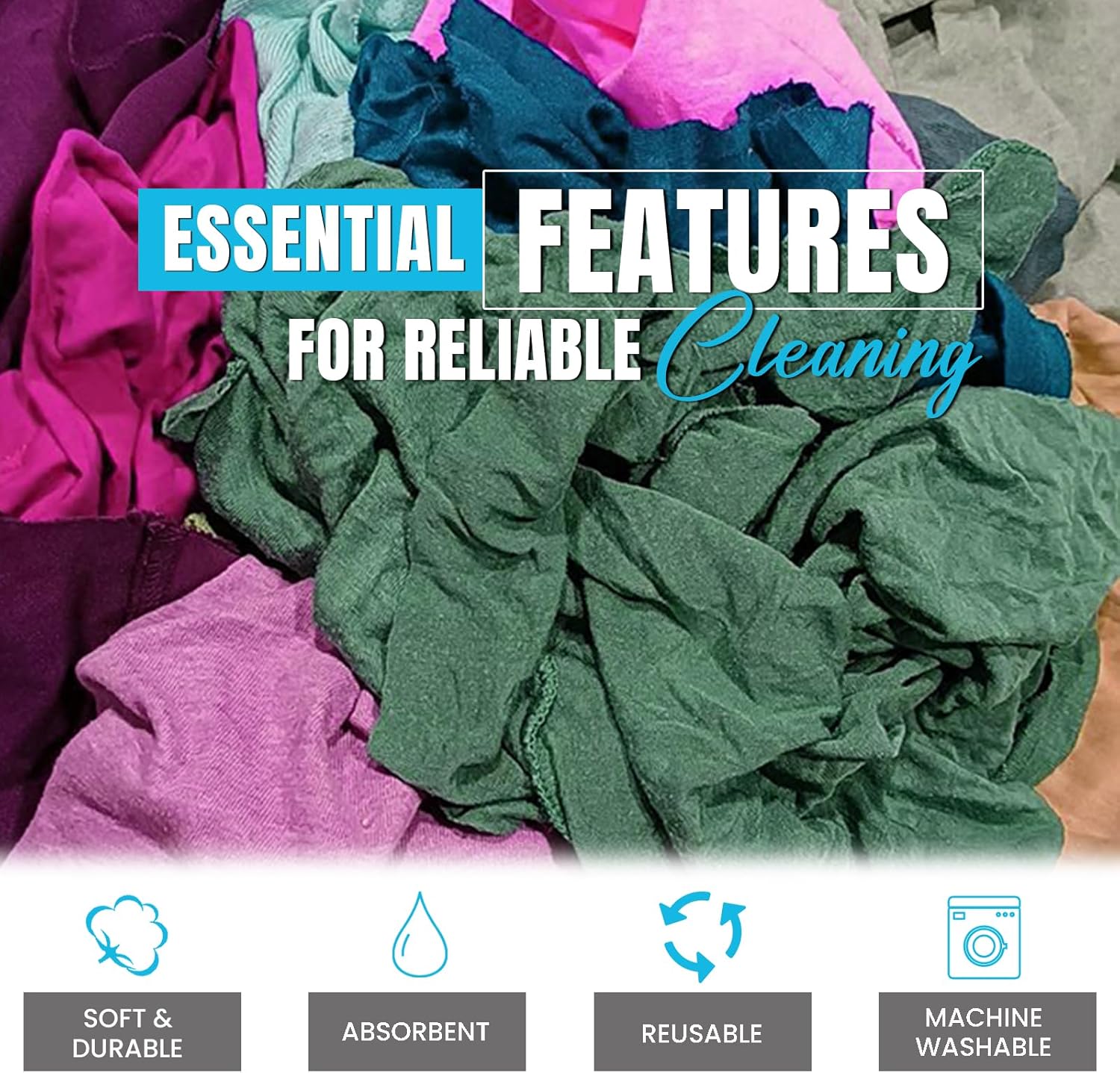 Color T-Shirt Rags (2 lbs. Bag - Pack of 12) - Shop Bulk T-Shirt Cotton Cloth Rag in a Bag, Wipes for House, Mechanic, Auto, Garage, Paint, Window, & Utility