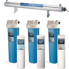 Bluonics Complete Well Water Whole House Water Filtration System 3-Stage with 110W UV 24GPM and 40 Mic Pre Filter and One Extra Filters Sets, Activated Carbon Block, Sediment 20mic and 5mic Filters