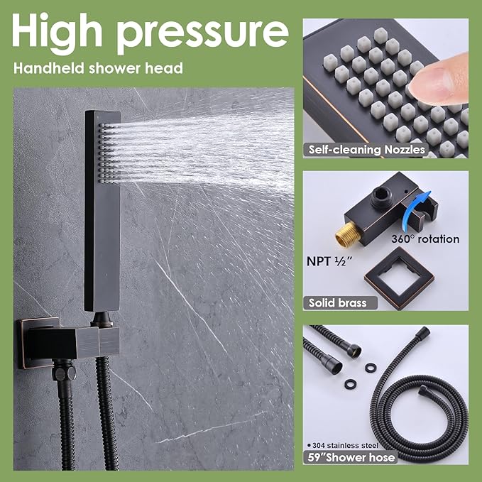 Enga Oil Rubbed Bronze Shower System with Body Jets, 12 Inch Rainfall Shower Wall Mounted Full Body Shower System Contain Rough-in Shower Valve Shower Combo Set