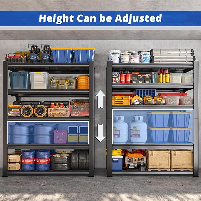 REIBII 3010LBS Storage Shelves 72" H Garage Shelving Heavy Duty Metal Shelving 5 Tier Adjustable Metal Shelves for Storage for Kitchen Pantry Warehouse Basement 72" H x 35.5" W x 16" D, Black