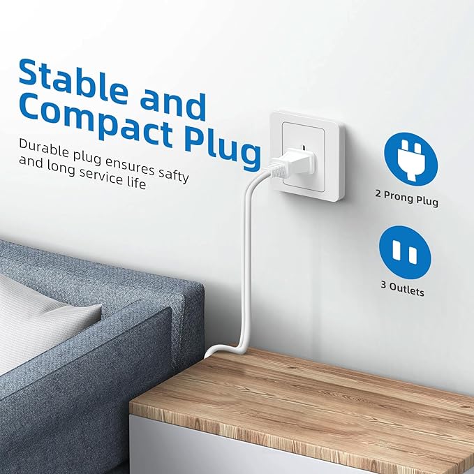 TiFFCOFiO Indoor Extension Cord, 2 Prong 25 Feet Extension Cord, 3 Polarized Outlets with Safety Slide Windows,13A/1625W, 16 AWG, 1 Pack (25FT 1 Pack)