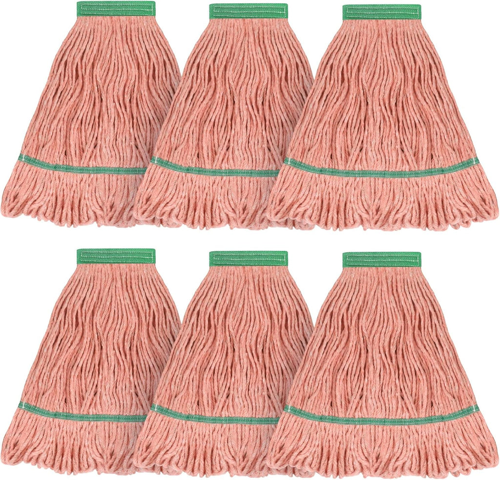 Matthew Cleaning Heavy Duty Mop Head Commercial Replacement for General and Floor Cleaning , Wet Industrial Blue Cotton Looped End String Head Refill (Pack of 6) Orange