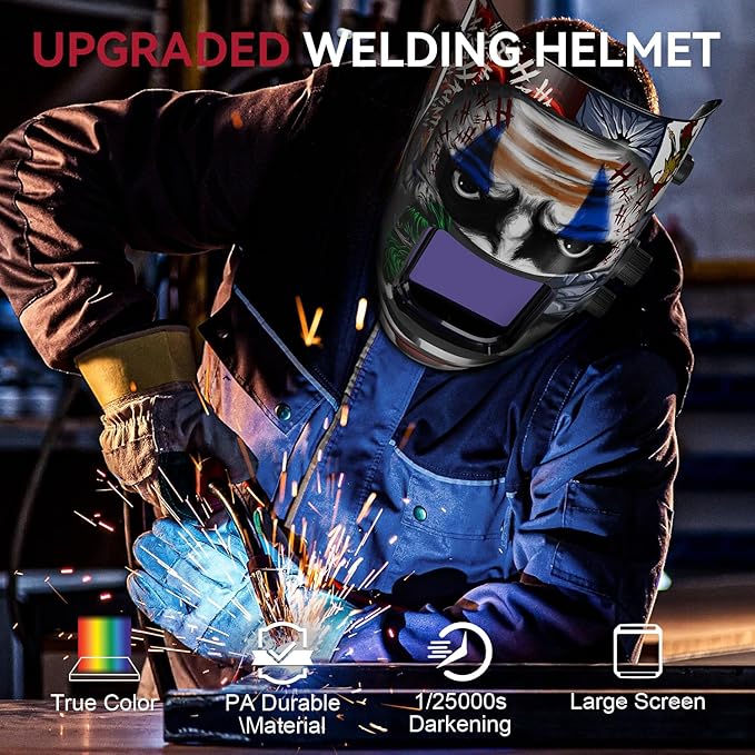 ARCCAPTAIN Auto Darkening Welding Helmet, 3.94"X3.66" Large Viewing Screen True Color Welding Hood with 4 Arc Sensor Solar Powered, Wide Shade 4-5/5-9/9-13 Welding Mask (Joker)