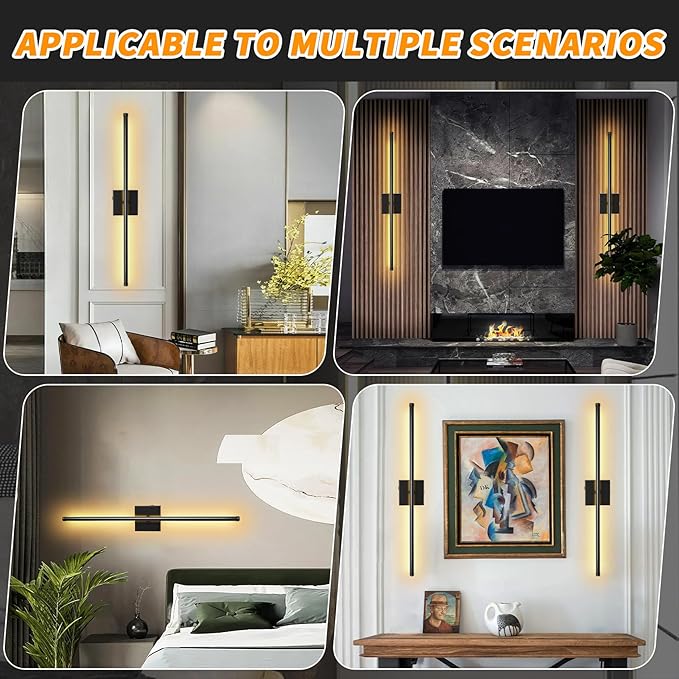 Wall Sconces Set of Two Battery Operated, Cordless Rechargeable Wall Sconces with Remote Control, Dimmable, 360°, 28 Inch, 3 Color, 3000K-6000K, Wall Light for Bedroom, Living Room, Hallway