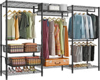 VIPEK V10 Garment Rack Large Size Heavy Duty Clothes Rack with Hanging Rods, Adjustable Shelves & 2 Slid Storage Baskets, Wire Clothing Rack 68.9" W x 15.7" D x 76.4" H, Max Load 920 LBS, Black