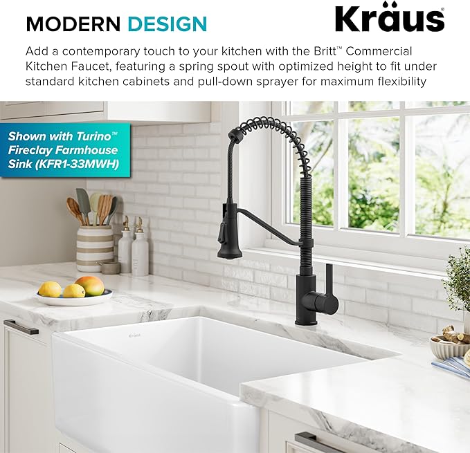 KRAUS Britt Commercial Style 2-Function Single Handle Pull Down Kitchen Faucet in Matte Black, KPF-1693MB