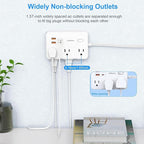 Flat Plug Power Strip Surge Protector, 5ft Ultra Thin Extension Cord with 4 USB Wall Charger(2 USB C Port), 6 Widely-Spaced Outlets Power Strip Compact for Travel, Office, Dorm Room Essentials (White)