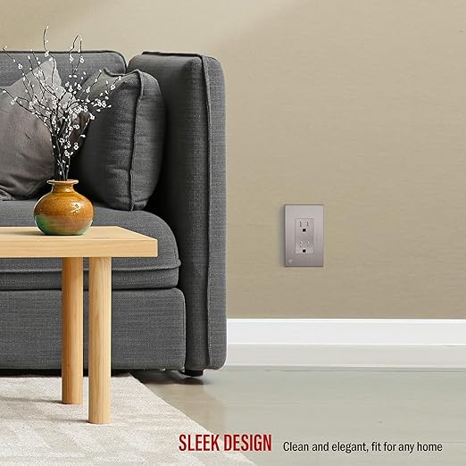 ENERLITES Elite Series Decorator Receptacle Outlet Child Safe Tamper-Resistant, Self-Grounding, Residential Grade, 15A 125V, UL Listed, Brushed Wall Plate Included, 61501-TR-NKWBP, Nickel
