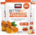 Force Factor Better Turmeric Joint Support Supplement for Extra Strength Joint Health, Featuring HydroCurc Turmeric Curcumin with Black Pepper for Superior Absorption, Fruit Splash, 180 Soft Chews