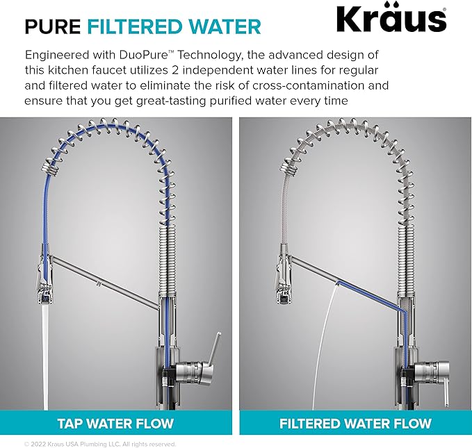 KRAUS Oletto 2-in-1 Commercial Style Pull-Down Single Handle Water Filter Kitchen Faucet for Reverse Osmosis or Water Filtration System in Spot-Free Stainless Steel, KFF-2631SFS