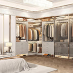 Aheaplus Closet System Closet Organizer, Wood Closet Organizer System, Walk-in Closet or Small Closets Wardrobe, Clothes Rack with Hanging Rods, 8FT Closets, Set of 4, Grey