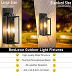 18in Large Outdoor Wall Light Fixtures, Exterior Lighting Fixtures Porch Sconces Wall Mounted, Waterproof Black Outdoor Wall Lanterns Lamps, Outside Lights for House Patio Front Door Entryway, 2-Pack