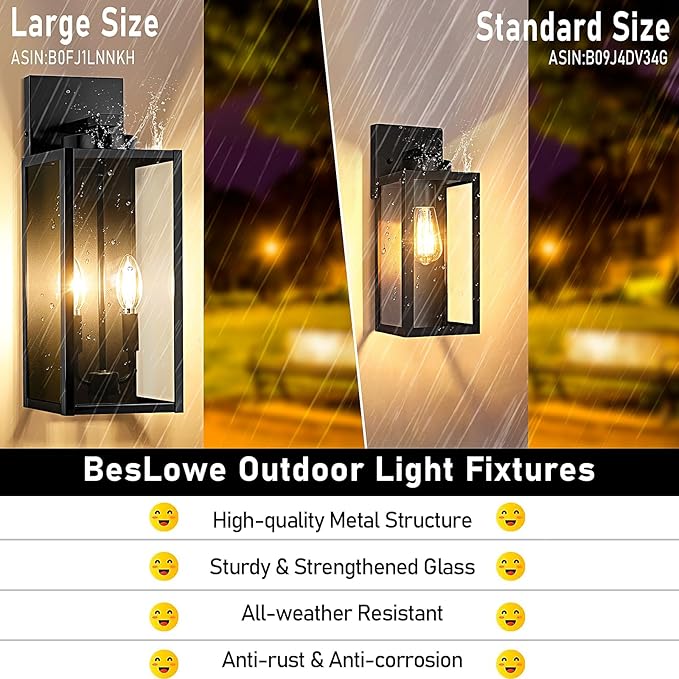 18in Large Outdoor Wall Light Fixtures, Exterior Lighting Fixtures Porch Sconces Wall Mounted, Waterproof Black Outdoor Wall Lanterns Lamps, Outside Lights for House Patio Front Door Entryway, 2-Pack