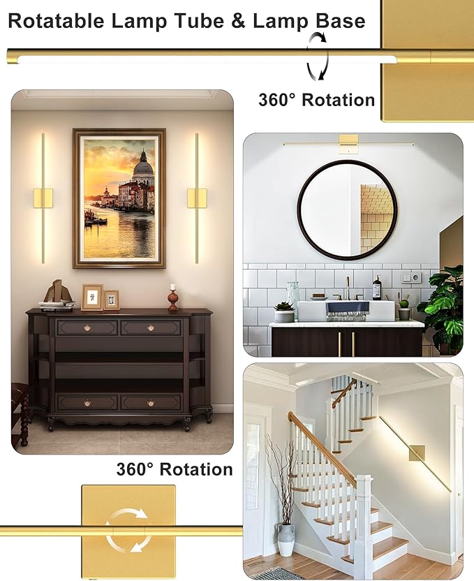 iThird 1 Pack Battery Operated Wall Sconce Light, Gold Rechargeable Wall Lights with Touch & Remote Control, 360° Rotatable, 4CCT Dimmable Wireless Wall Scone Lamp for Bedroom Living Room Hallway