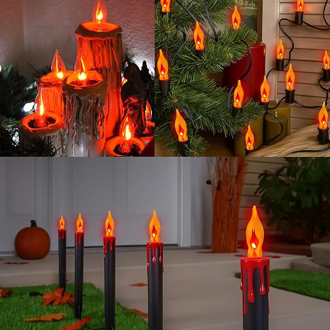 Flickering Flame Light Bulbs 1W, C7 E12 Incandescent (12 Pack), UL Listed 2200K Orange, Candelabra Bulbs for Window Candles, Chandeliers, Halloween Night Lights, C7 String Light Replacement