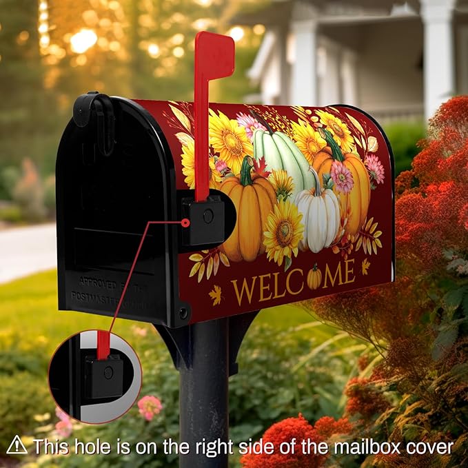 Fall Pumpkin Mailbox Cover Magnetic Autumn Sunflower Maple Leaves Mailbox Cover Standard Size 21 x 18 Inch Thanksgiving Welcome Post Box Covers Wraps Home Garden Decor for Outdoor