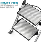 Polder Easy-Close Aluminium 2-Step Stool, Ladder with Non-Skid Feet, Folding Step, Top Step Height - 1.4 feet