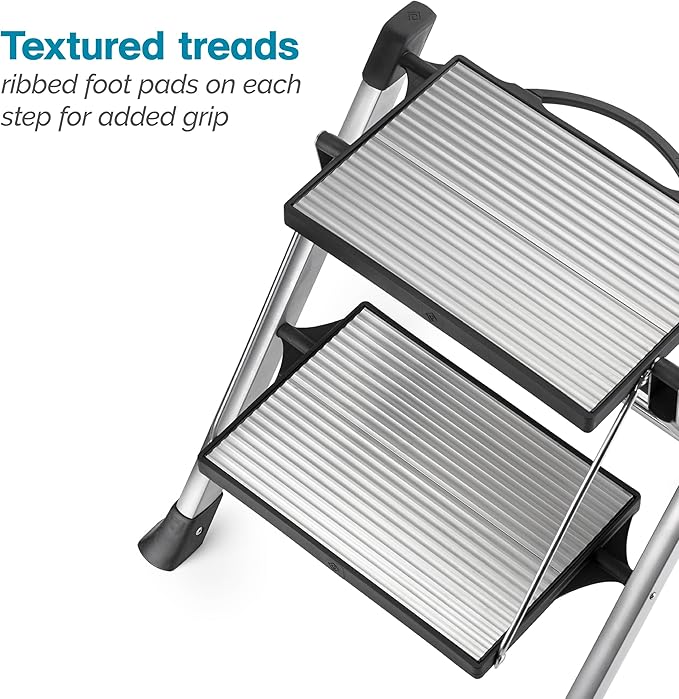 Polder Easy-Close Aluminium 2-Step Stool, Ladder with Non-Skid Feet, Folding Step, Top Step Height - 1.4 feet