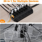 TESSAN 22 Outlets Large Power Strip with 4 USB Ports (2 USB C), 15FT Heavy Duty Extension Cord with Multiple Outlets, 4000 Joules Surge Protection, Wall Mountable for Gaming, Office, Home, Black