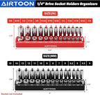 AIRTOON 8-Piece Socket Organizer Trays, SAE and Metric Socket Tray Set, 1/4", 3/8", and 1/2" Drive Deep and Standard Socket Holders Organizers for Toolbox, Black & Red