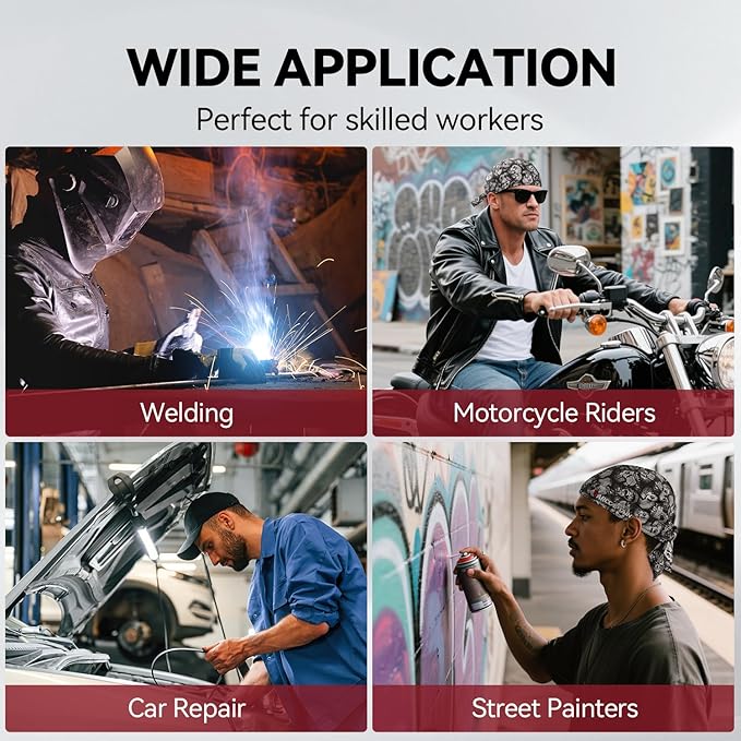 ARCCAPTAIN 2PC Welding Doo Rag, Welding Cap, Protective Welders Cap, Welding Hats for Men, Fireproof Cotton and Durable for Safety, Skull, XL Size