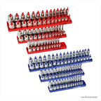 OEMTOOLS 22237 6 Piece SAE and Metric Socket Tray Set, SAE and Metric Socket Storage for Sizes 1/4", 3/8”, and 1/2" Drive, Socket Holders and Socket Organizer Tray for Toolbox, Red and Blue