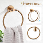 TURS Brushed Rose Gold 5 Piece Bathroom Hardware Set, SUS304 Stainless Steel 23.6 Inch Bath Towel Bar Set, Round Bathroom Accessories Kit Wall Mounted