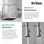 KRAUS Bolden Commercial Style 2-Function Single Handle Pull Down Kitchen Faucet in Spot-Free Stainless Steel, KPF-1610SFS