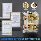 Shower Faucet Set, 10" Ceiling Mount Rainfall Shower System with 2 Rain Shower Head and Multi-function Handheld Head Push Button Diverter Shower Faucet Trim Kit Brushed Gold