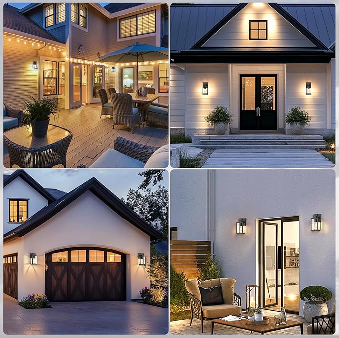 PARTPHONER Dusk to Dawn Outdoor Light Fixtures, 2-Pack Sensor Porch Lights, Waterproof Exterior Wall Sconce Lighting Lamp, Waterproof Wall Lantern for House, Doorway, Garage (Black)