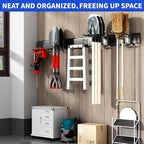 Garden Tool Organizer Wall Mount, 48inch Heavy Duty Garden Tool organizer Storage System, Easy Install With 7 Adjustable Hooks, For Garage, Basement, Shed, Workshop(Black)