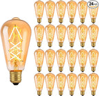OMED LED Edison Light Bulb 24 Pack, Dimmable Criss-Cross Filament LED Bulbs, 60 Watt Equivalent 2700K Soft White Vintage Style Amber Glass Edison Bulb, 600 Lumens 6W Medium Base E26 ST64 Light Bulb