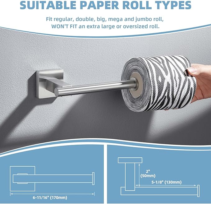 Suyar Bathroom Hardware Set Brushed Nickel, 304 Stainless Steel Bathroom Accessories 4 Pieces, Include Robe Hook, Toilet Paper Holder, Hand Towel Holder, Towel Bar, Wall Mount