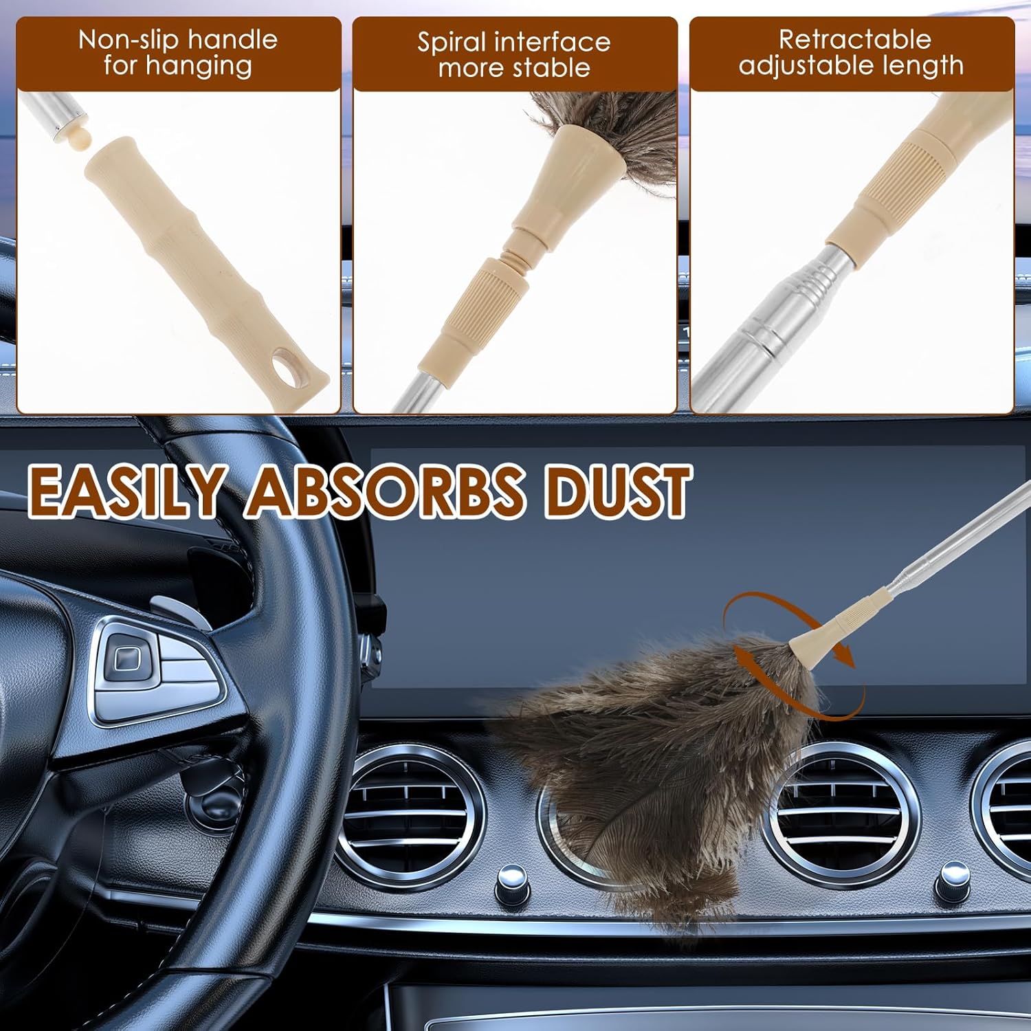 4 Pcs Feather Duster with Extension Pole 29 to 83 Inches Practical Long Feather Dusters Retractable for Home and Car Cleaning (4Pcs-Feather Duster)