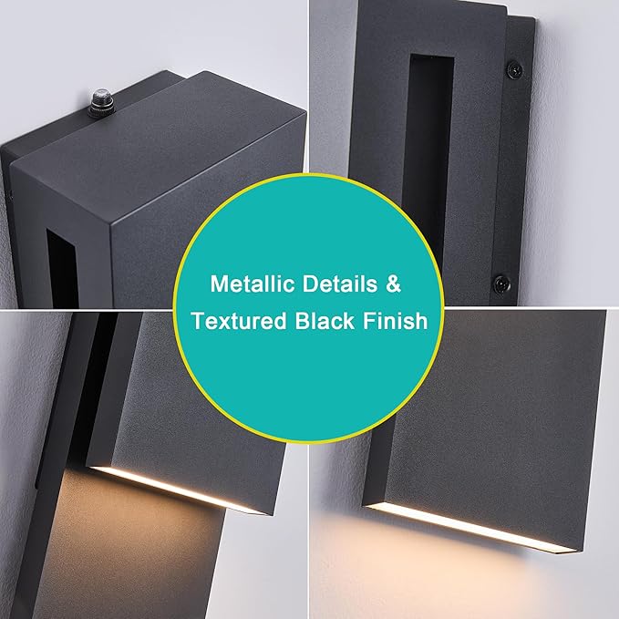 Dusk to Dawn Outdoor Lighting Fixture Wall Mount,Modern Integrated LED 2-Light 17W, Exterior Sensor Front Porch Light,Textured Black,Anti Rust Outside Wall Lights for House,Doorway,Garage