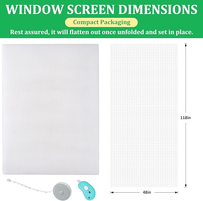 Windows Screen Replacement and Screen Door Repair Kit, 6Pcs Window Screen Fiberglass Mesh Kit - Window Screen & Screen Door Mesh & Screen Porch Repair Kit (Gray, 48" x 118")