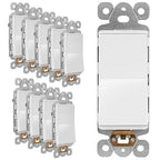 LIDER Matte White Minimalist Design Decorator Switch, Frameless Paddle Wall Light Switch, On/Off Rocker Switch, Single Pole, Residential Grade, UL Listed, 3 Wire, 15A 120-277VAC, 10 Pack