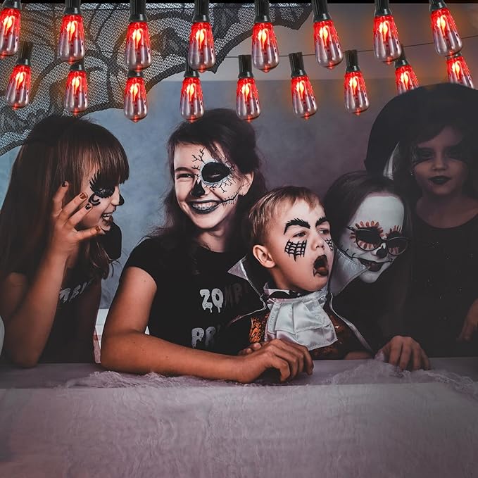 ST40 Flicker Flame Light Bulbs, 10 Count Christmas Red Incandescent Bulbs, E17 Screw Base, Dimmer Compatible, UL Listed for Indoor Outdoor Use, 1 Watt, 120 Volts, 1500 Hours Lifespan