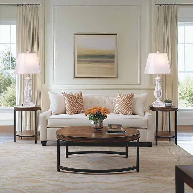 3-Way Dimmable Table Lamps for Bedrooms Set of 2, 30" H Touch Lamps for Living Room with with USB & Type-C Ports, White Mermaid Bedside Lamp for Nightstand, Resin Farmhouse Rustic Lamp with 2 Bulb