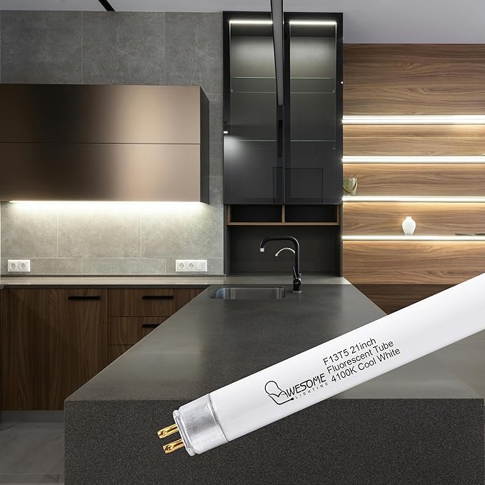 8 Pack 21 Inch F13T5/CW Fluorescent Light Bulb, 4100K Cool White, T5 13 Watts Fluorescent Replacement Bulb for Counter and Cabinet Fixture, G5 Base