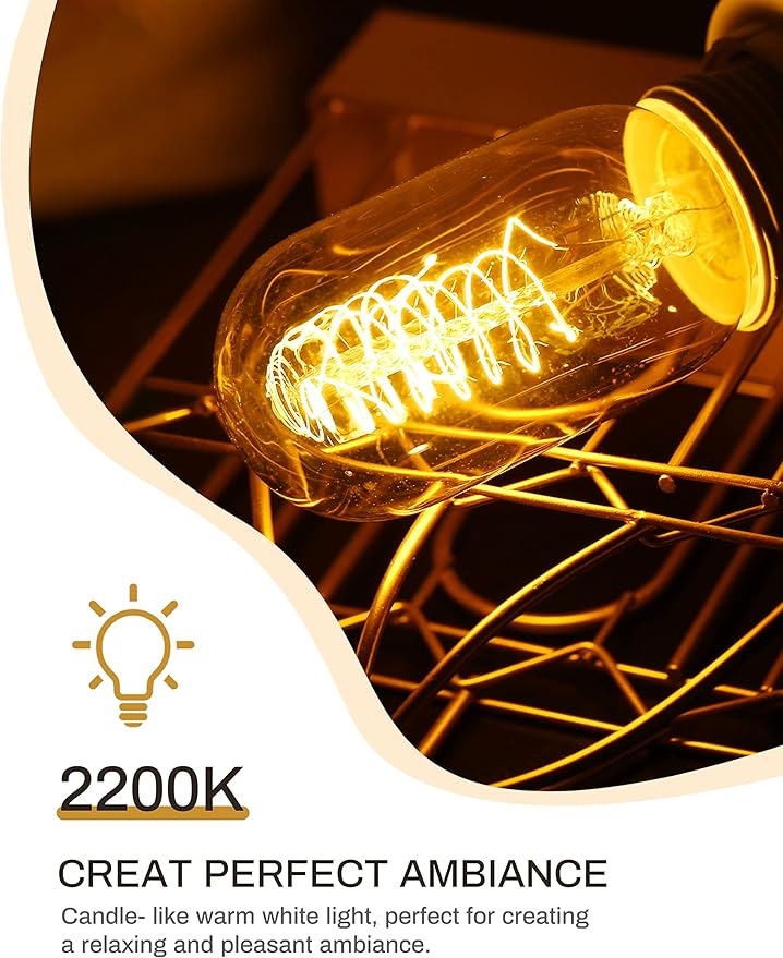 DORESshop Edison Bulbs [4 Pack], 60 Watt Light Bulbs, Incandescent Light Bulbs, T45, 110-130 Volts, E26 Bulb, Spiral Filament Lightbulbs, Dimmable Decorative Light Bulbs, Amber Glass, Warm White