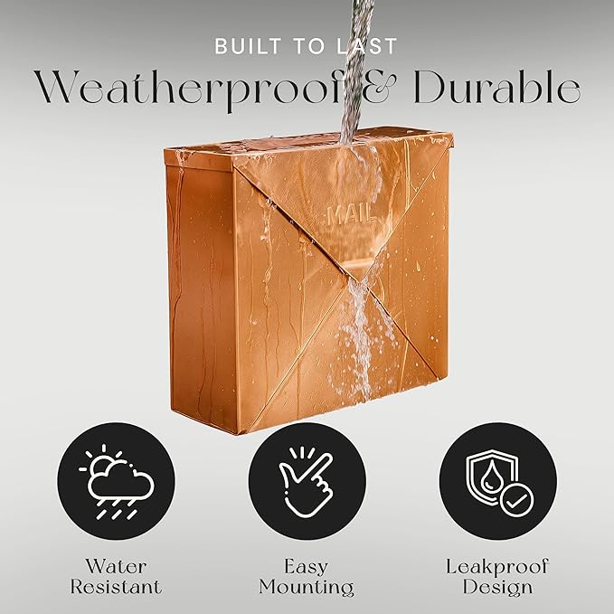 NACH Chicago Copper Extra Large Mailbox, Rust Resistant Large Mailboxes for Outside Wall Mount, Large Metal Mailbox, Wall Mount Mailbox, Extra Large Capacity Mailbox, 12 x 12 x 4.8 inches, MB-6301CP