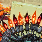 27.78 FT Halloween Ligths, C7 Clear Orange and Purple Flickering Flame String Lights Outdoor, E12 Screw Base, Flame String Lights for Fall Decor Halloween Decorations Outdoor Indoor Home Patio Party