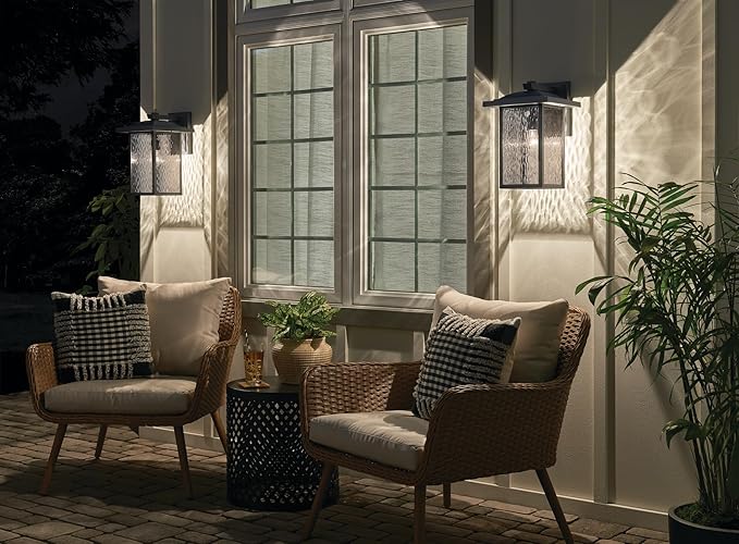 Kichler Capanna 16" Outdoor Wall Light in Black, 1-Light Exterior Wall Sconce Porch Light with Clear Water Glass, (16" H x 10.5"), 49926BKT