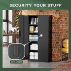 Greenvelly Metal Garage Storage Cabinet, 72” Locking Black Tool Steel Cabinet with Doors and 4 Shelves, Tall Metal Cabinets with Garage Storage Systems for Home Office, Kitchen/Pantry