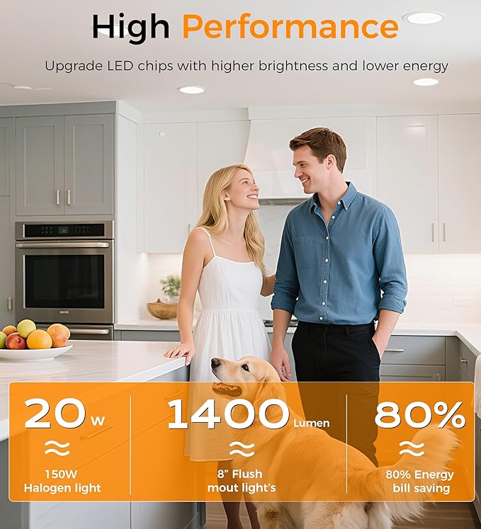 CLOUDY BAY 20W 8 inch LED Recessed Lights,5Color 2700K/3000K/3500K/4000K/5000K Selectable,Dimmable CRI 90+,IC Rated,ETL Listed,Ultra Thin Recessed Downlight with Junction Box,White,6 Pack