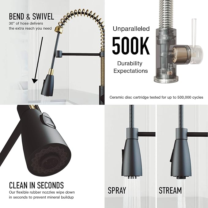VIGO Brant 19'' H Single Handle Pull-Down Sprayer Kitchen Faucet in Matte Brushed Gold and Matte Black-VG02003MGMB