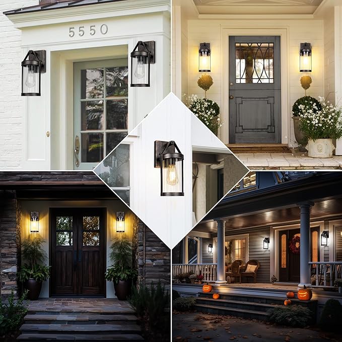2-Pack Outdoor Wall Lights, Waterproof Outside Light Fixtures Wall Mount with Clear Ribbed Glass, Modern Bronze Exterior Wall Sconce Front Porch Lights for House, Patio, Garage, Bulbs Not Included
