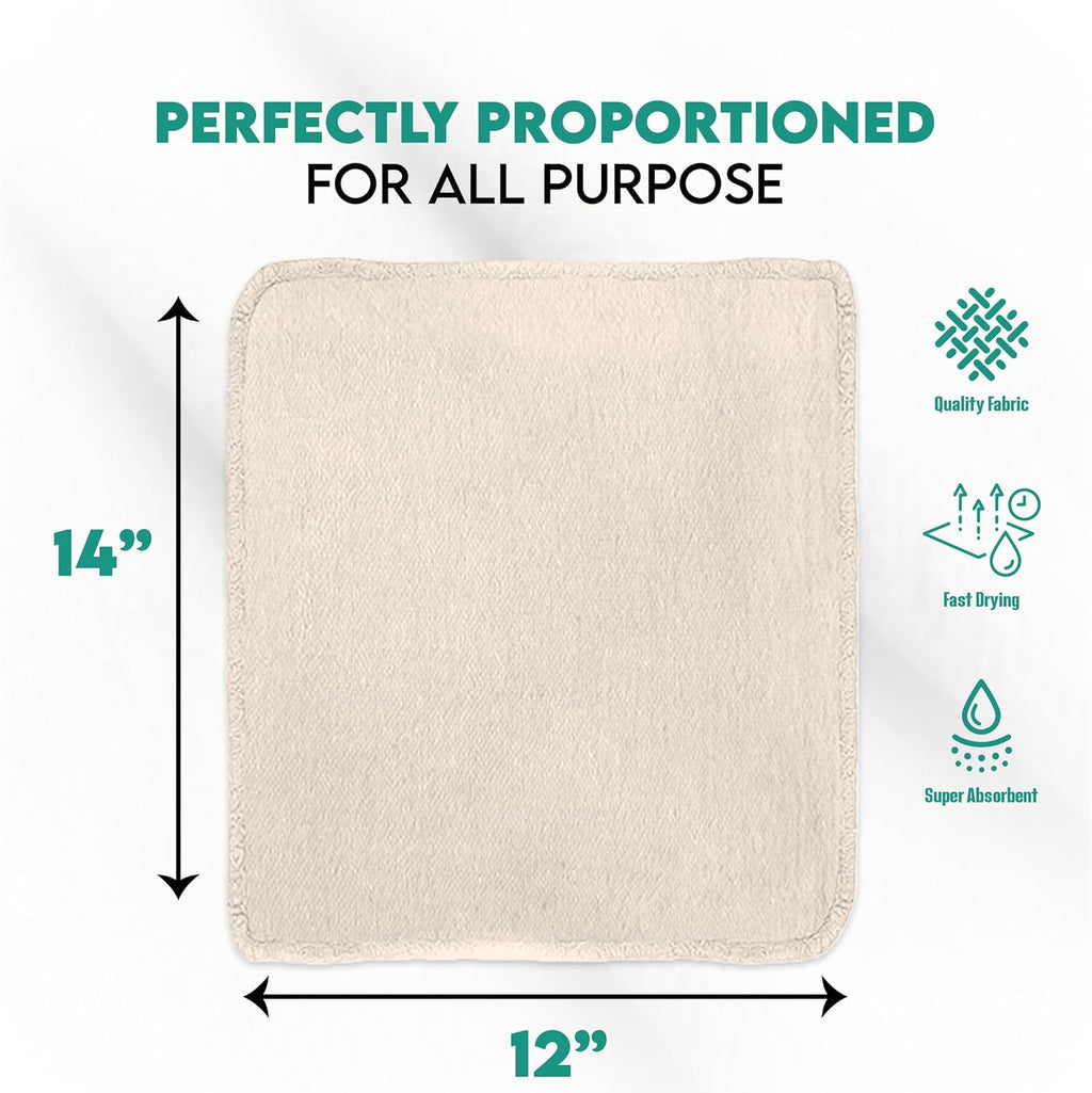 ZUPERIA Cotton Shop Towel – Multipurpose Cleaning Cloths (14" x 12" - Pack of 100 - White) Reusable Shop Rags for Automobiles, Industrial, Restaurants, Garage, and Homes